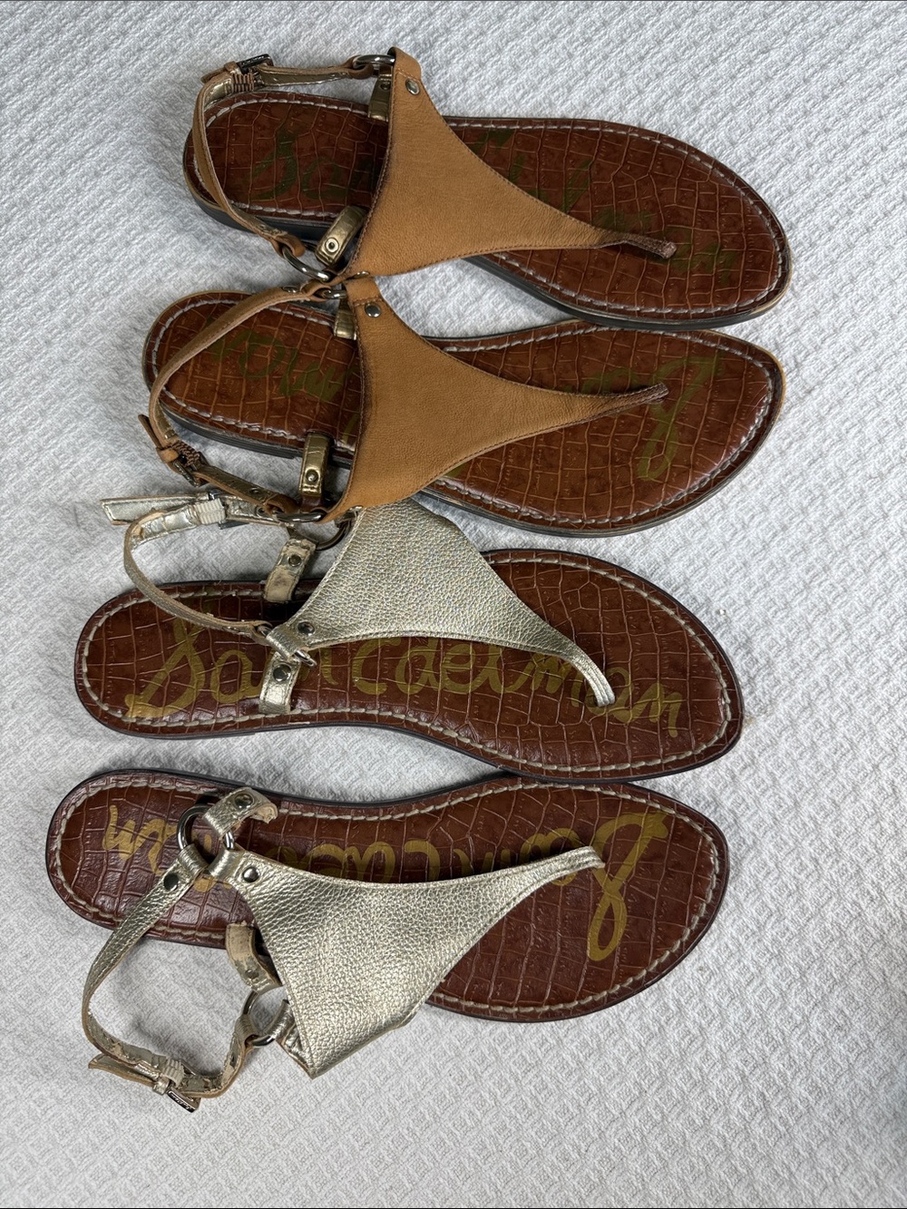 Sam Edelman Greta flat sandal 2 pairs tan and bronze leather size 9